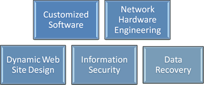 Customized software, network hardware engineering, dynamic website design, information security, data recovery...